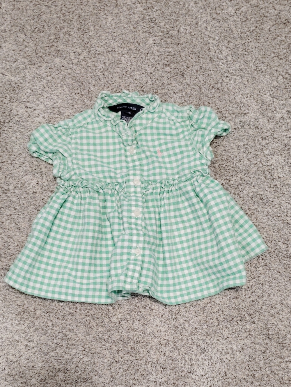 Ralph Lauren Mint Green Gingham Button-Front Dress Top